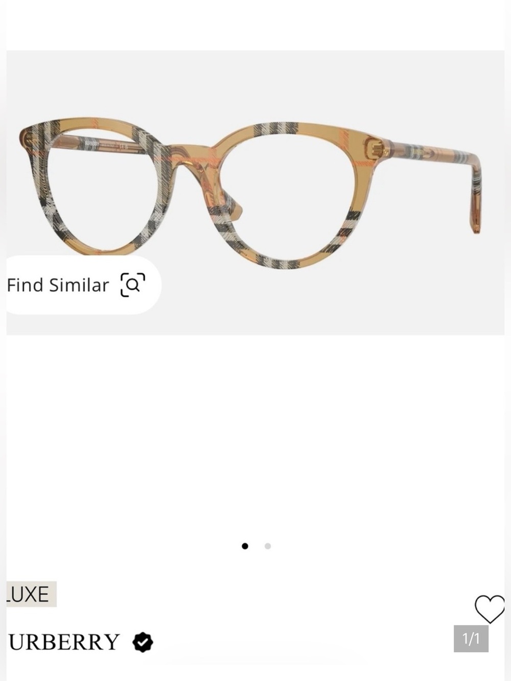 Burberry Plaid Round Women’s Glasses in Tan and Black
